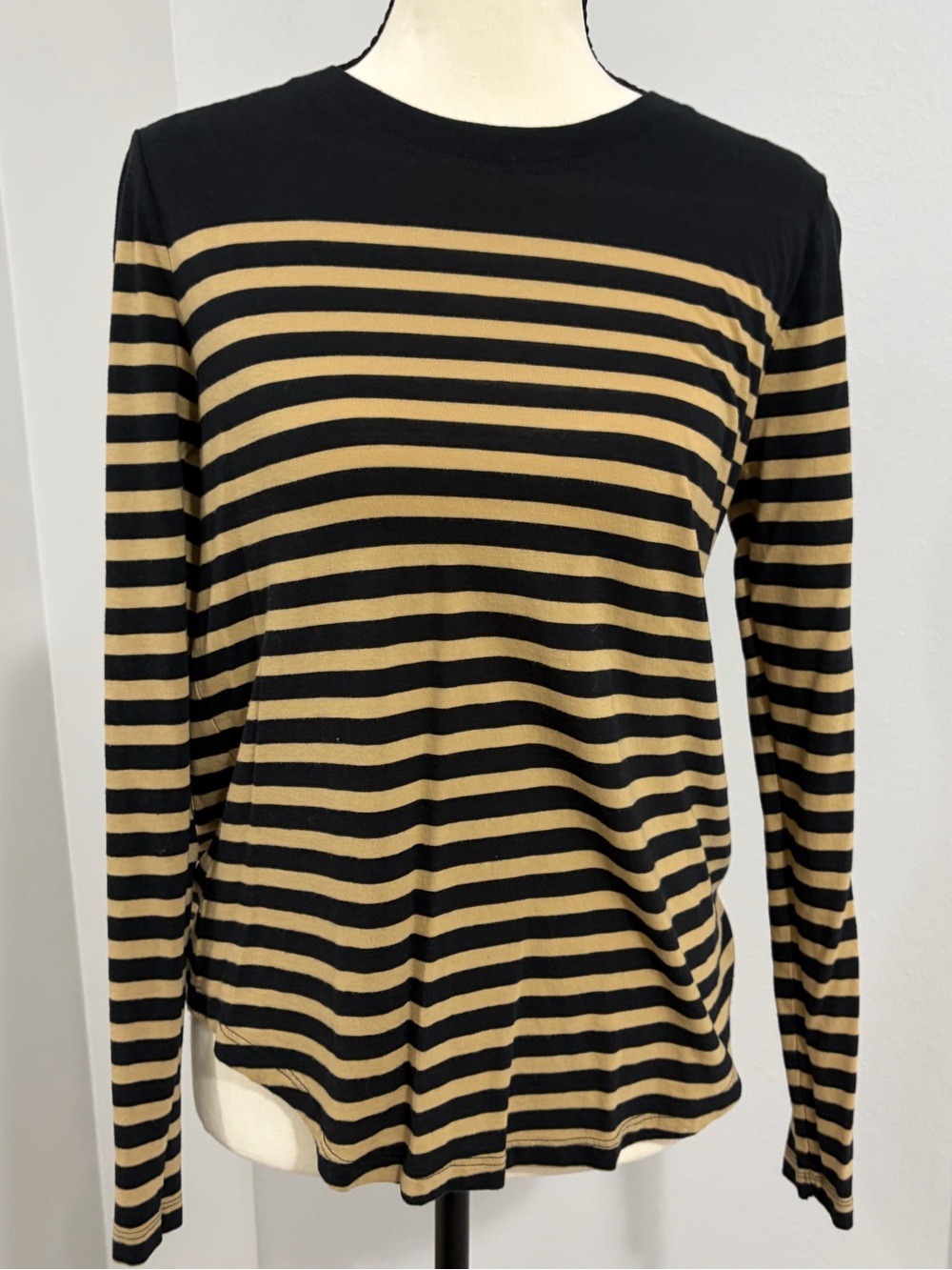 Black and Gold Striped Long-Sleeve Women's Top